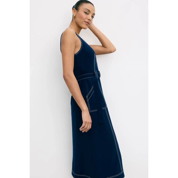 Luxely Denim Contrast Stitch Midi Dress Size 2 - Picture 2 of 9